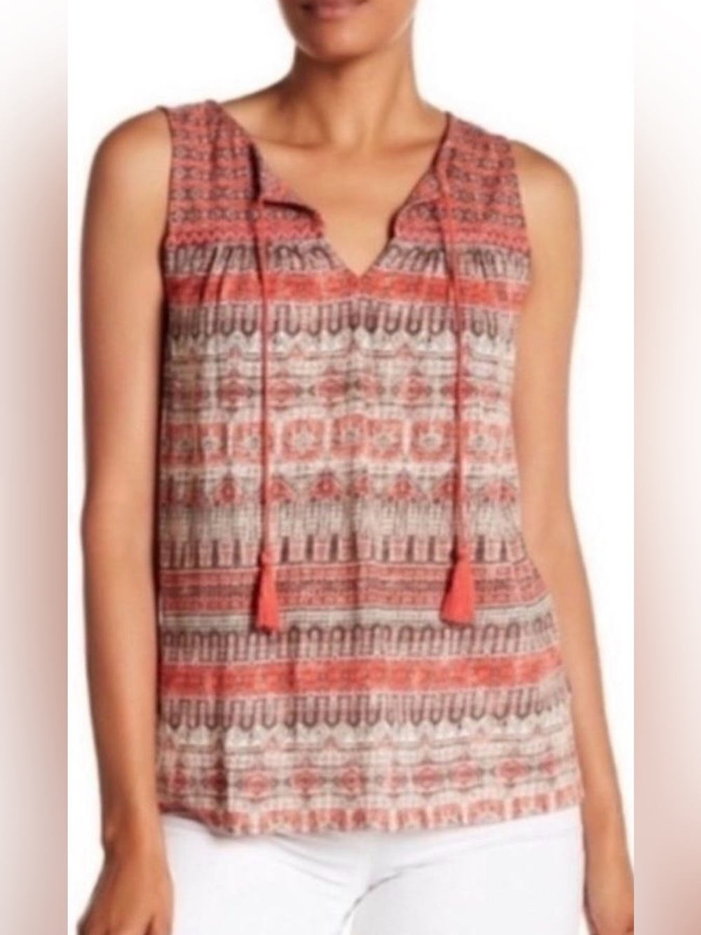 3/$15 VGUC Lucky Brand Boho Peasant Sleeveless Top Tassel Tie Front Petite Small